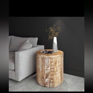 Drum-Style Wooden Accent Table. NEW